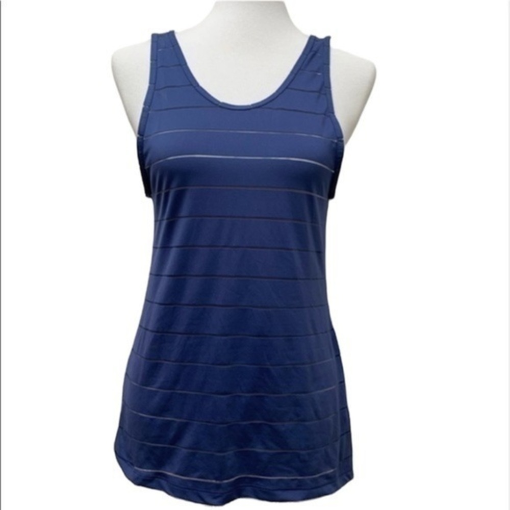 Athleta Blue Mesh Striped Athletic Tank